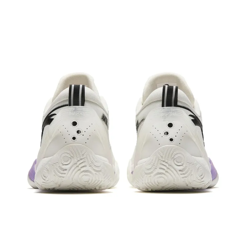 Anta Three point Rain1.0 Cushioned Slip Resistant Low Top Basketball Shoes Men's White Purple-4