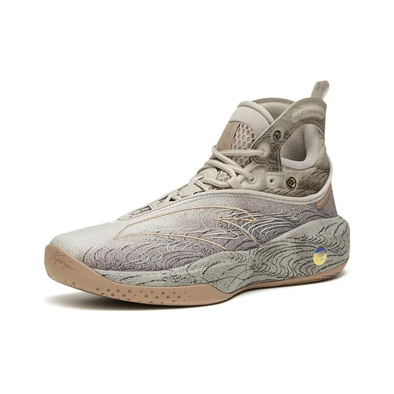 Anta KT8 Twelve Water Paintings Cushioning Anti-Slip And Wear-Resistant High-Top Basketball Shoes Gray Brown-1
