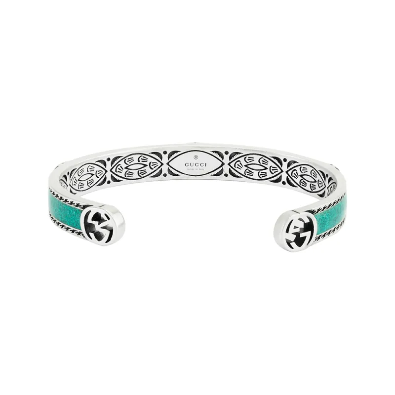 GUCCI 925 Sterling Silver Bangles Unisex Green/Silver-2