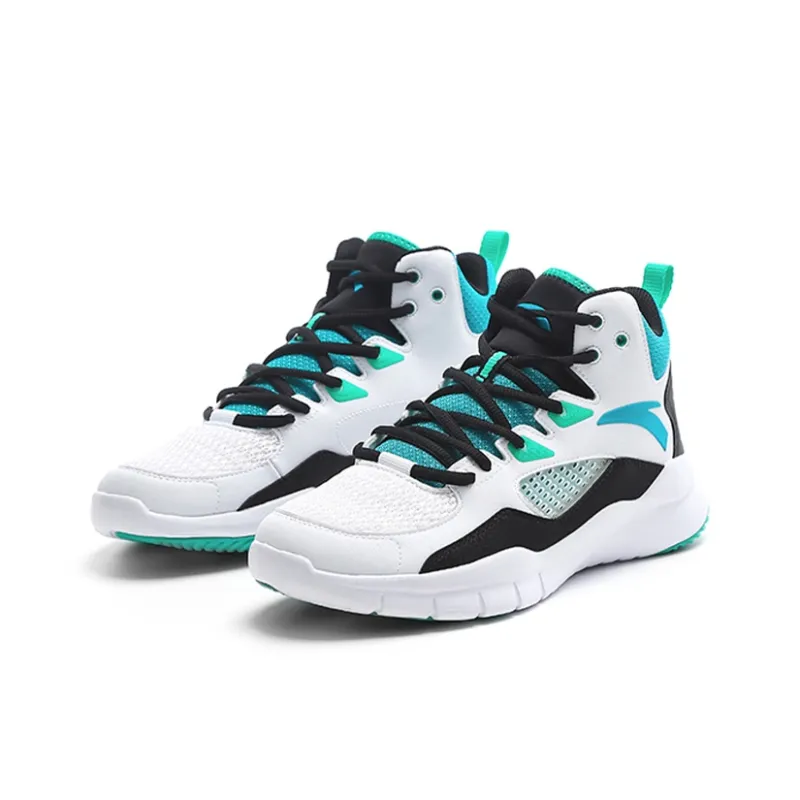 Anta Star Trail 4 Wear Resistant Slip Resistant High Top Performance Basketball Shoes Men's Rail White Blue-2
