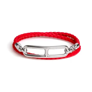 HERMES Calfskin Palladium-Plated Bangles Unisex Orange Red