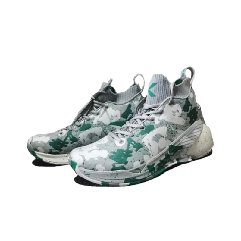 Anta KT4 Still Water Mismatched Cushioned Slip Resistant High Top Basketball Shoes Men's Black White Green-4
