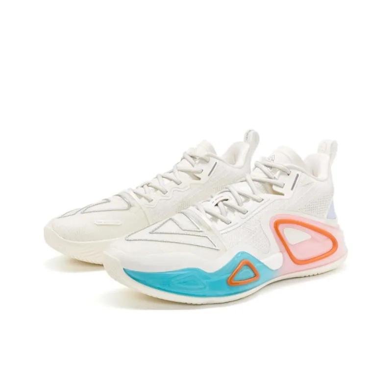 PEAK Surfing The Big Triangle 2.0 Basketball Shoes Men Mid Top White/Beige/Blue/Pink-2