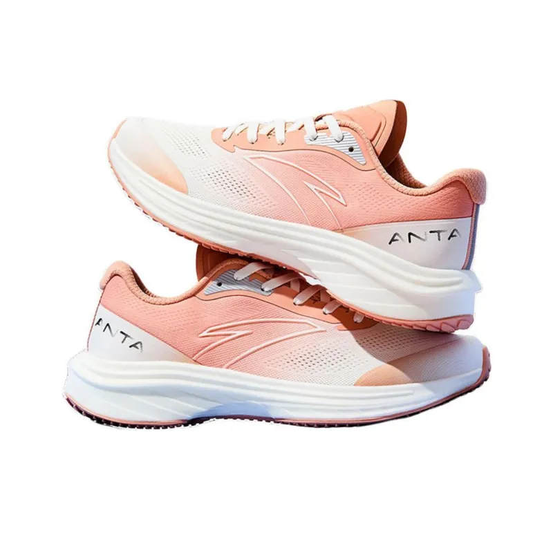 Anta Road Run Cushioning Breathable Low-Top Running Shoes Women's Pink White-3