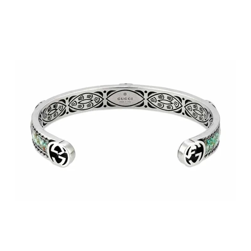 GUCCI 925 Sterling Silver Bangles Unisex Light Blue And Gray-2
