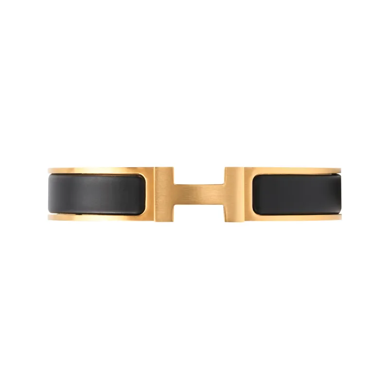 HERMES Clic HH Enamel Bangles Unisex Black-0