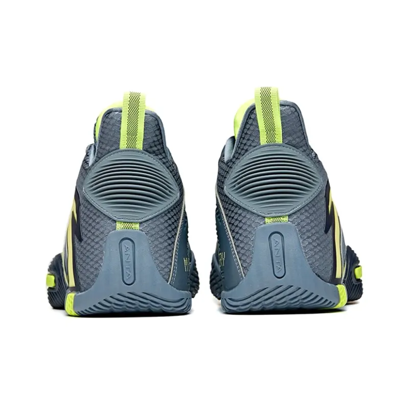 ANTA UFO3.0 Basketball Shoes Men Low Top Checkerboard Gray/Coastal Blue/Neon Green-3