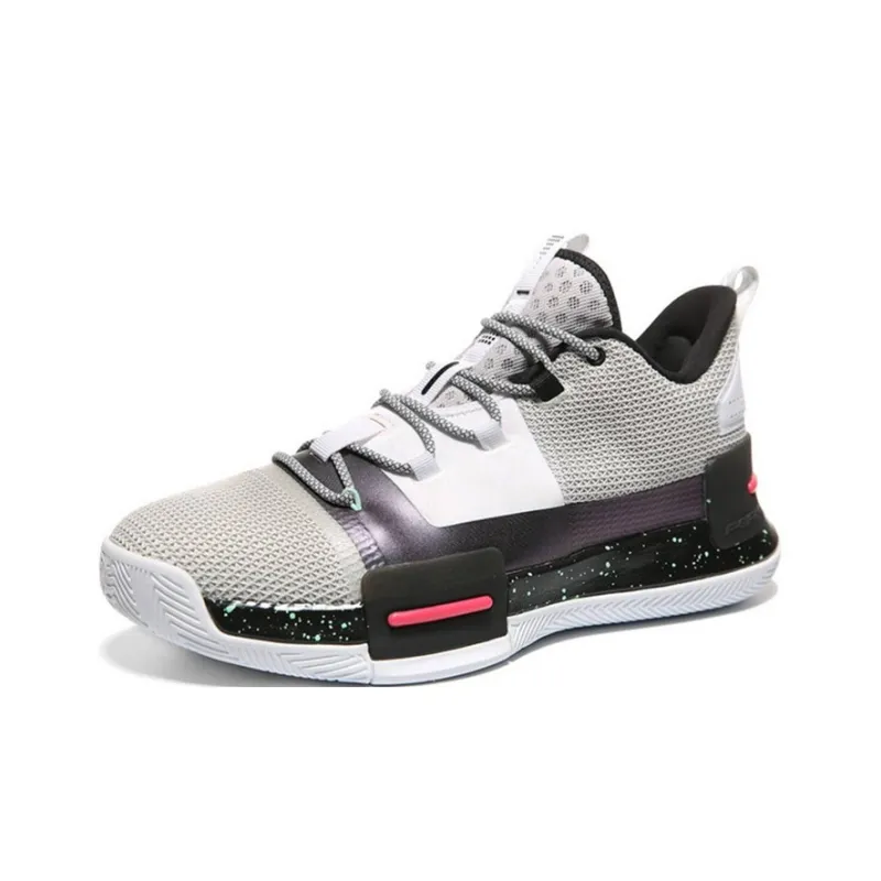 PEAK Flash Taichi Non-slip Wear-resistant Shock Absorption Mid-Top Performance Basketball Shoes Black Gray White-1