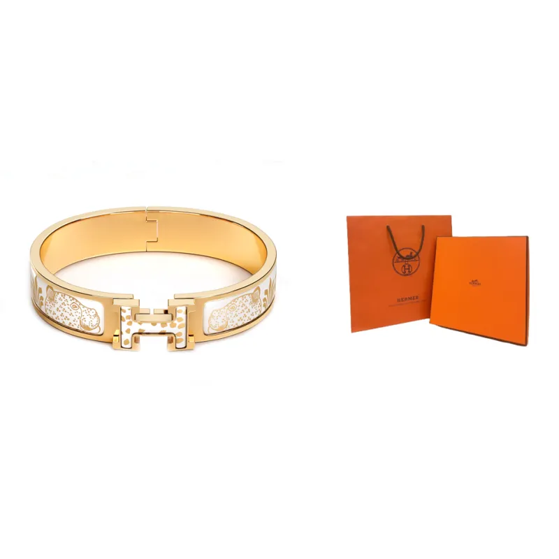 HERMES Gold-Plated Bangles Women's White/Gold-5