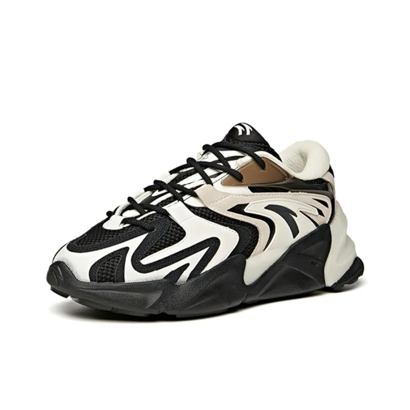 Anta Pulse, Life Collection Abrasion Resistant Breathable Low Top Chunky Sneakers Black White-2