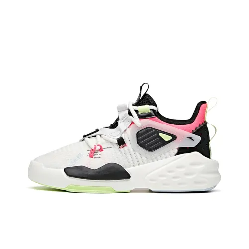 ANTA Bastard Casual Shoes Women's Mid-Top Ivory White/Black/Fluorescent Digital Pink