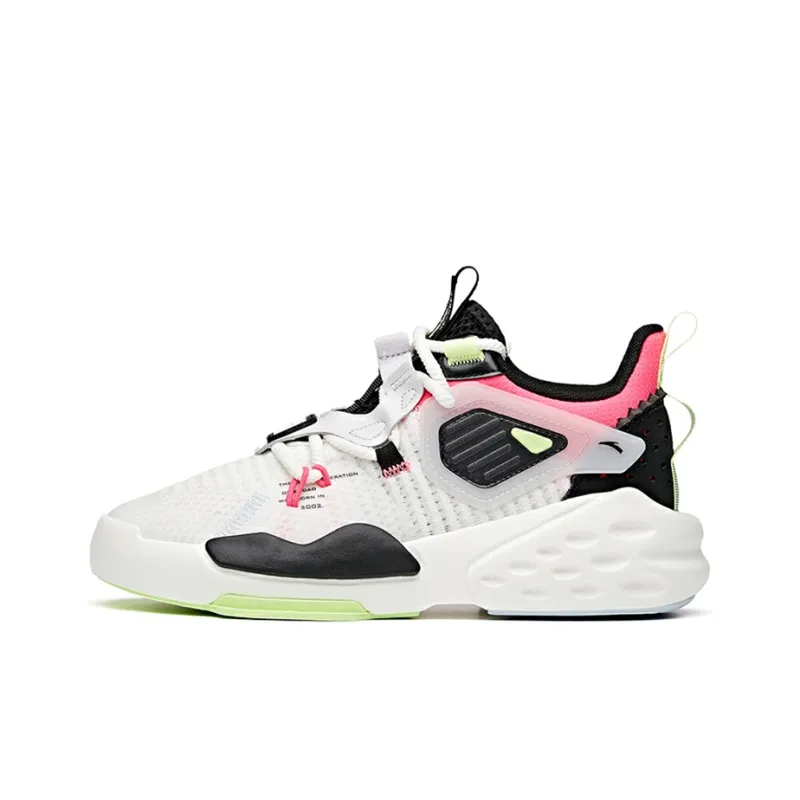 Anta Bastard Anti Slip Wear Resistant Mid Top Skateboard Shoes Women's White Black Pink-0