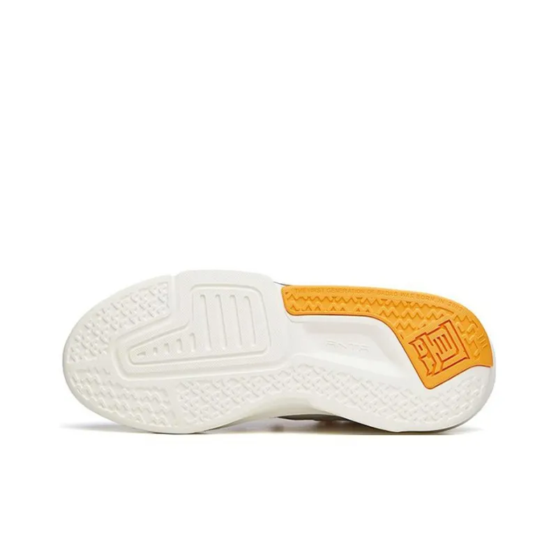 FENDER Anta Bastard 3.0 Anti Slip Wear Resistant Mid Top Skateboard Shoes Women's White Orange-4