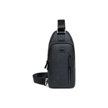 HLA Top Grain Cow Leather With Synthetic Leather Sling Bag, Crossbody Bag, Shoulder Bag Medium Size Men's Black