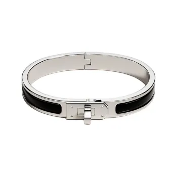 HERMES Enamel Palladium Plated Metal Bangles Women's Silver