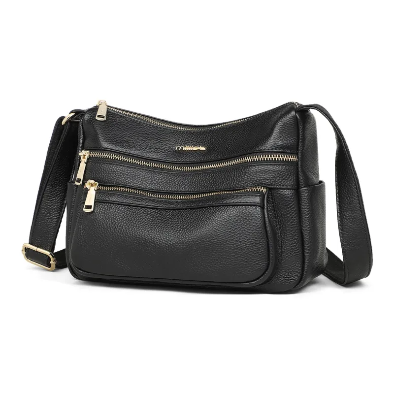 MILLIE'S Cow Leather With Synthetic Leather Underarm Shoulder Bag, Crossbody Bag Regular Women's Small, Black-2