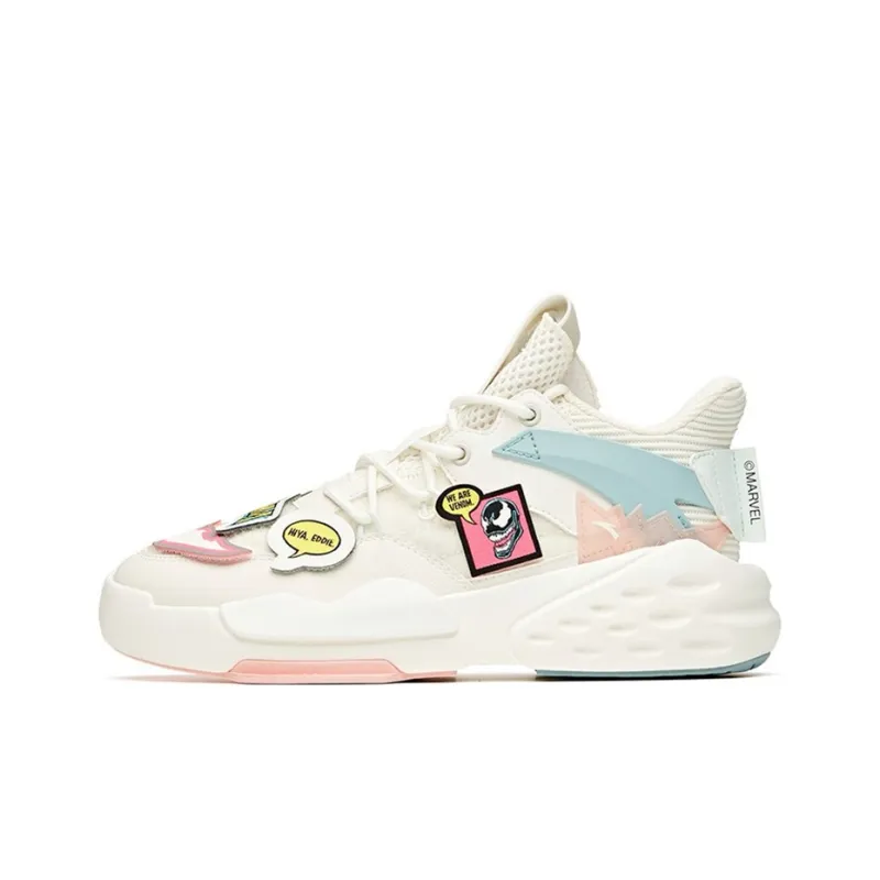 MARVEL x Anta Bastard Slip-Resistant Cushioning Wear-Resistant Breathable Mid-Top Skateboard Shoes Women's Ivory White-0