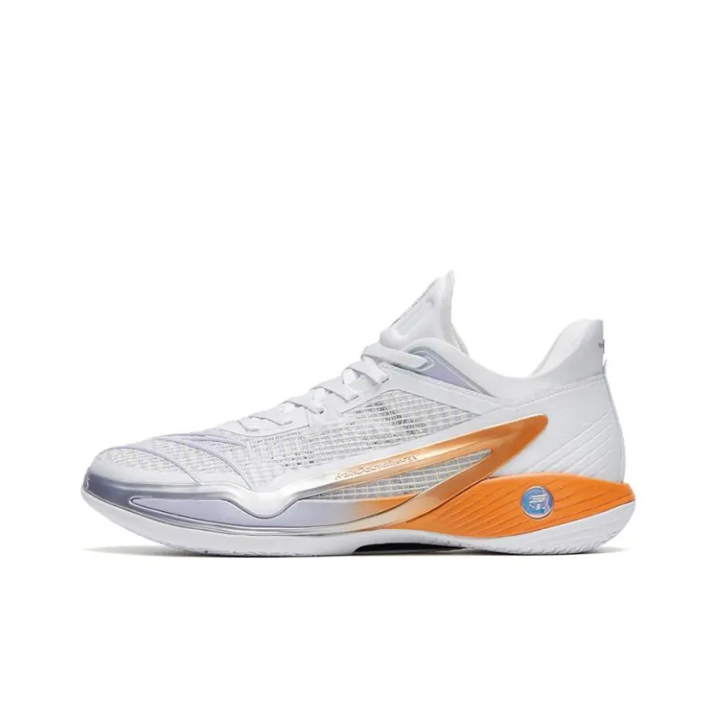 Anta Lighthearted 4 Rocket Tail Flame Anti Slip Wear Resistant Low Top Basketball Shoes Men's White Orange-0