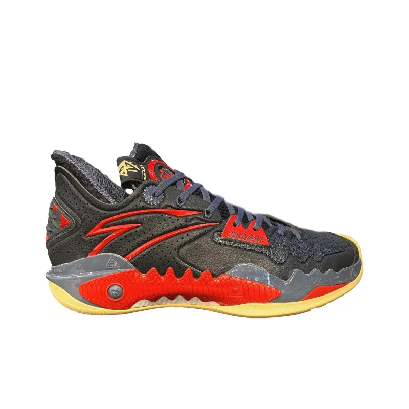 Anta Shock Wave 5 Cushioned Slip Resistant Low Top Basketball Shoes Men's Black University Red-1