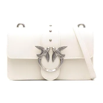 PINKO Cow Leather Shoulder Bag, Crossbody Bag Mini Women's White