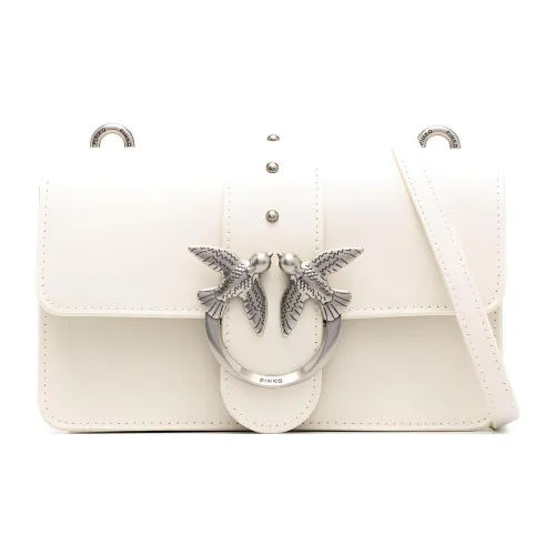PINKO Cow Leather Shoulder Bag, Crossbody Bag Mini Women's White