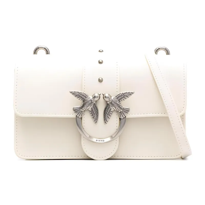 PINKO Cow Leather Shoulder Bag, Crossbody Bag Mini Women's White-0