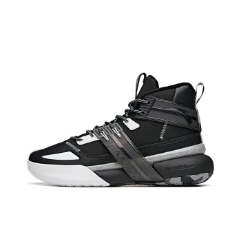 Anta Crazy 4 Wear Resistant Slip Resistant High Top Basketball Shoes Men's Black White Fleece Lined
