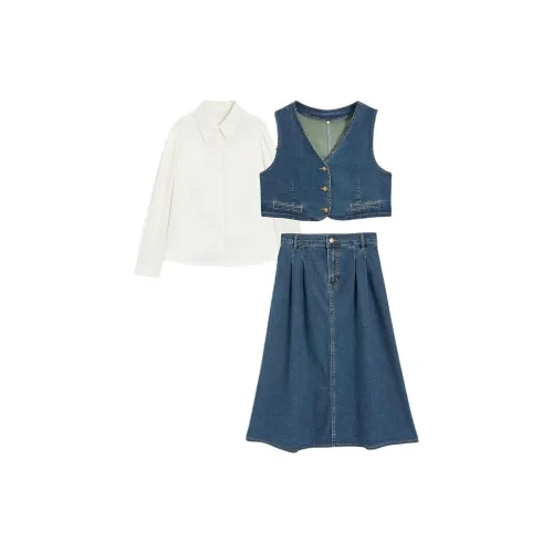 Love to serve Two Piece Skirt Sets Women's Denim Blue