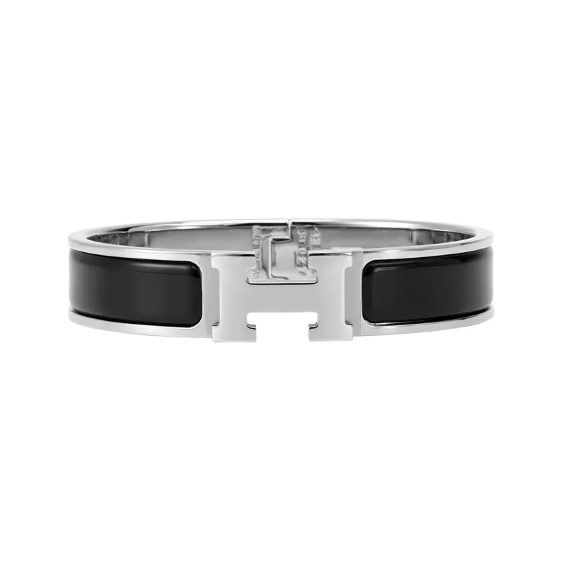 HERMES Clic H Palladium Plated Bangles Women's Black/Silver Color-2