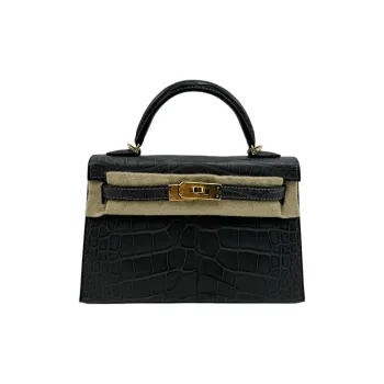 HERMES Mini Kelly Generation 1 Matte Crocodile Leather Kelly Handbag Mini Women's 88 Graphite Gray
