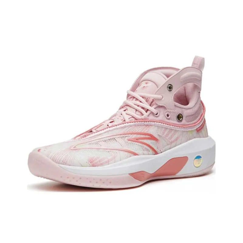 Anta KT8 520 Slip-Resistant Cushioning Wear-Resistant High-Top Performance Basketball Shoes Pink White-1