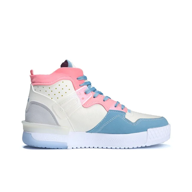 PEAK Taichi 910 Anti Slip Wear Resistant High Top Vintage Basketball Shoes Women's Pink White-1