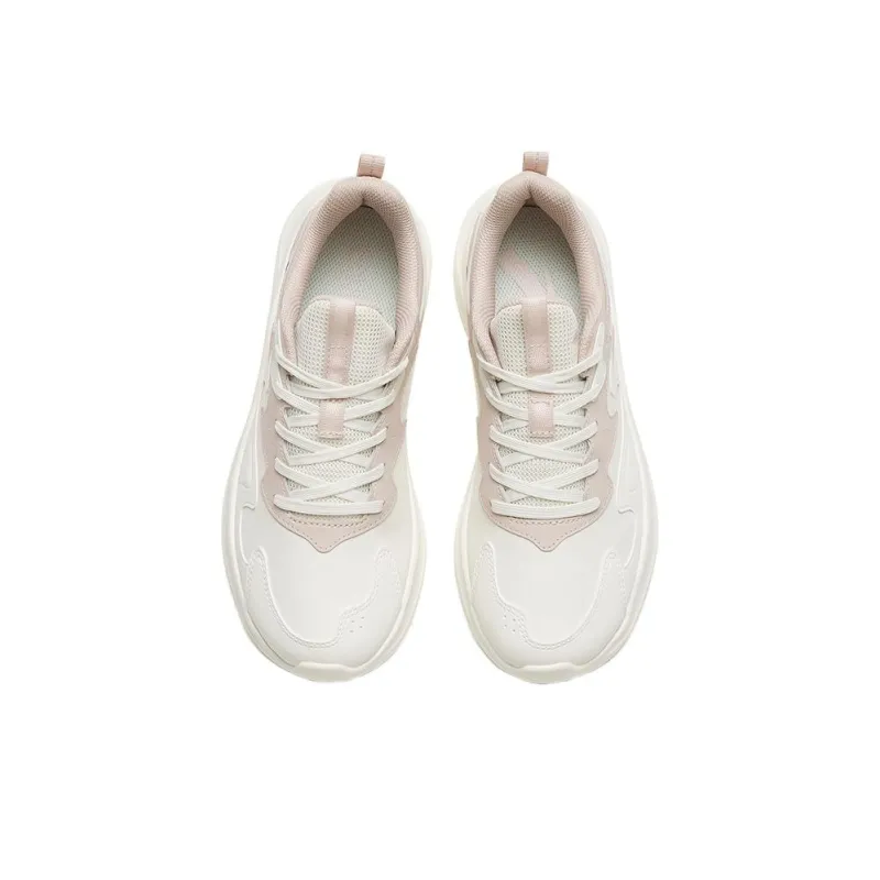 Anta Walk Abrasion Resistant Height Increasing Low Top Running Shoes Women's White Pink-2
