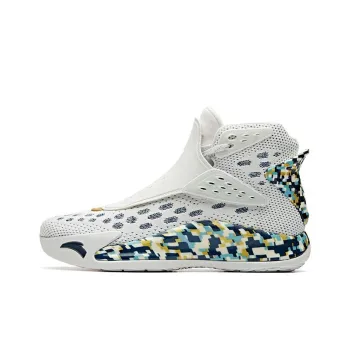 Anta KT5 KT 5 'Veteran' Cushioning Anti Slip And Wear Resistant High Top Basketball Shoes White Blue Yellow