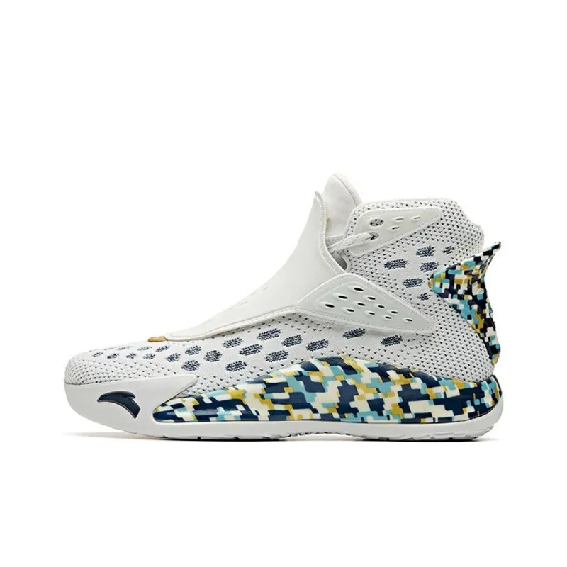 Anta KT5 KT 5 'Veteran' Cushioning Anti-Slip And Wear-Resistant High-Top Basketball Shoes White Blue Yellow-0