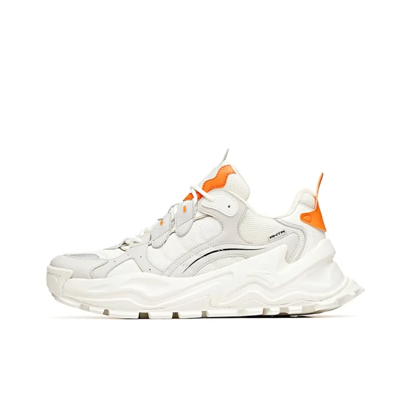 Anta Sizzling Life Collection Durable Breathable Low Top Chunky Sneakers Men's White Gray Orange-0
