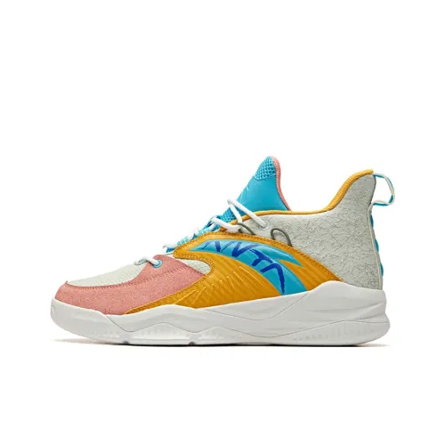 ANTA Rhomboid Basketball Shoes Men Mid-Top Pea Green/Ginger Yellow/Cyan Blue