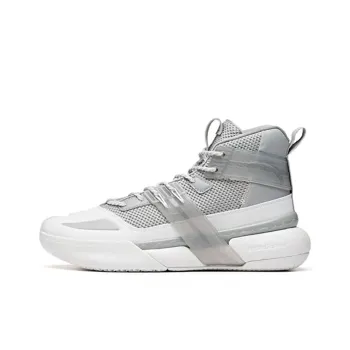 Anta Crazy 4 Anti-Slip Wear-Resistant High-Top Basketball Shoes Silver Gray White