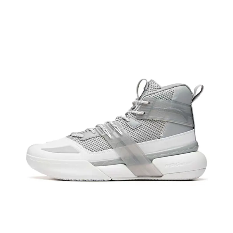 Anta Crazy 4 Anti-Slip Wear-Resistant High-Top Basketball Shoes Silver Gray White-0