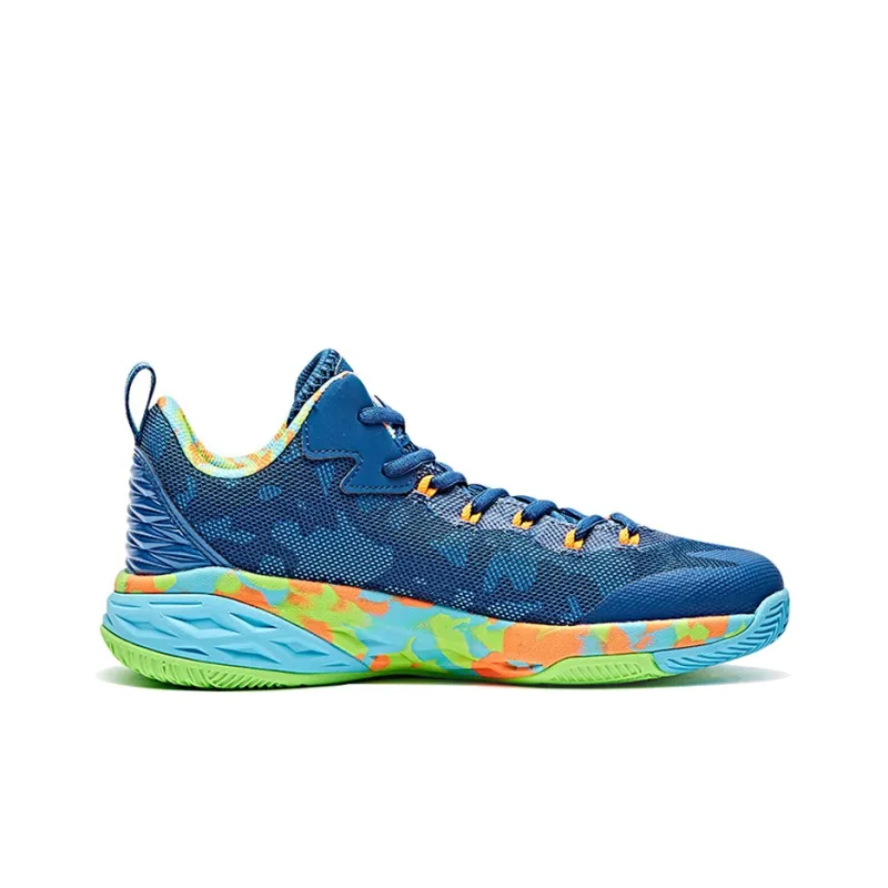 Anta Rhomboid Anti-Slip Wear-Resistant Low-Top Basketball Shoes Men's Blue Green-1
