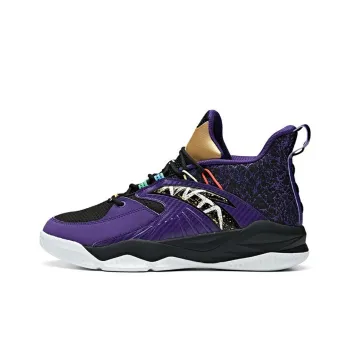 Anta Rhomboid Non slip Wear resistant Shock Absorption Mid Top Basketball Shoes Black Purple