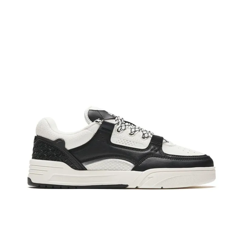Anta Qike Puffy Shoes Anti-Slip Wear-Resistant Low-Top Skateboard Shoes Women's Ivory White/Black-1