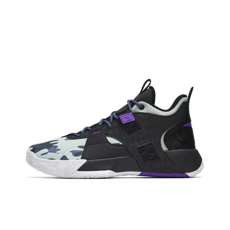 ANTA Basketball Shoes Men Mid Top Black/White/Purple-0