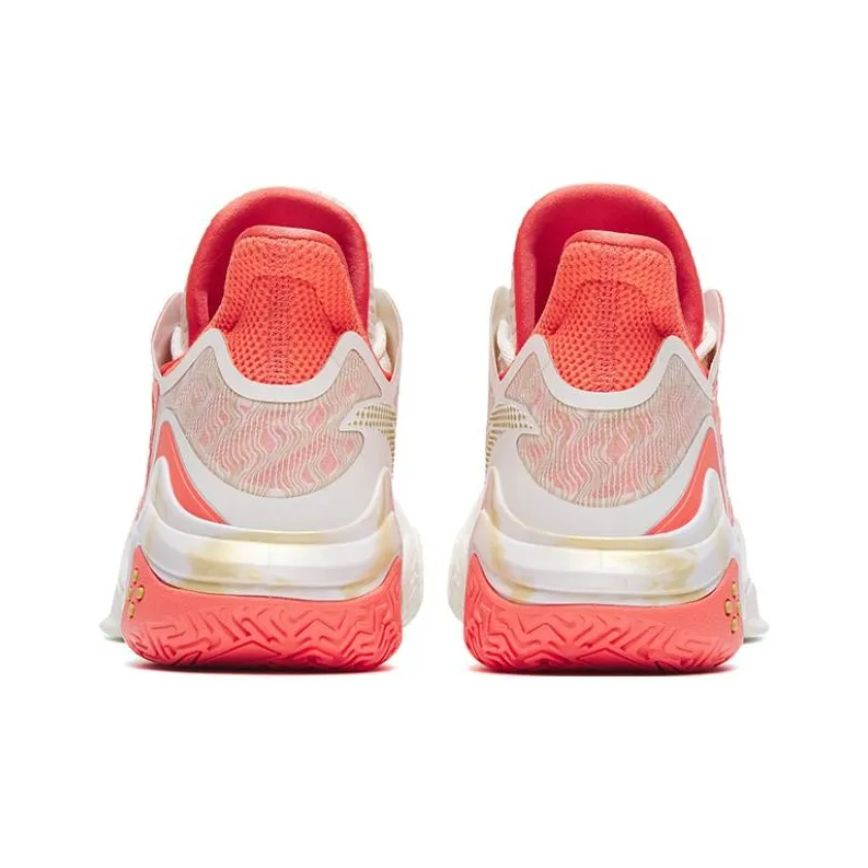 Anta Shock Wave 4 Zhao Cai Jin Bao Cushioning Anti-Slip And Wear-Resistant Low-Top Basketball Shoes Red White-3