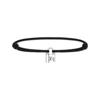 LOUIS VUITTON SiLOUIS VUITTONer Lockit Bracelet Sterling SiLOUIS VUITTONer Black Laquered And Black Polyester Cord