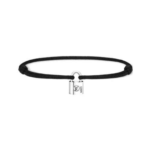 LOUIS VUITTON SiLOUIS VUITTONer Lockit Bracelet Sterling SiLOUIS VUITTONer Black Laquered And Black Polyester Cord