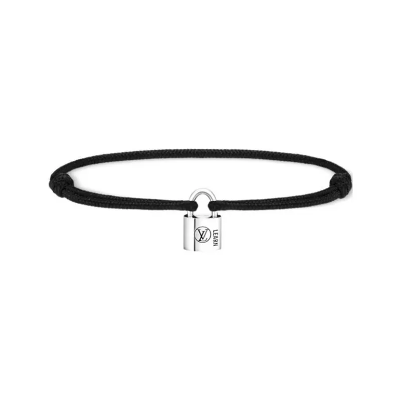 LOUIS VUITTON SiLOUIS VUITTONer Lockit Bracelet Sterling SiLOUIS VUITTONer Black Laquered And Black Polyester Cord-0