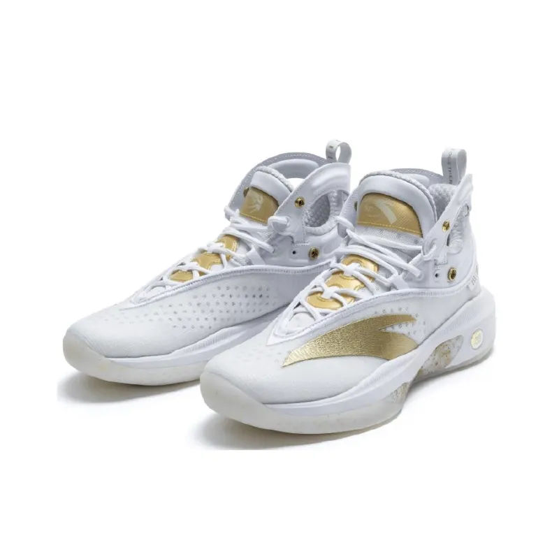 Anta KT8 KT 8 Cushioned Slip-Resistant Abrasion-Resistant High-Top Basketball Shoes White Gold-2