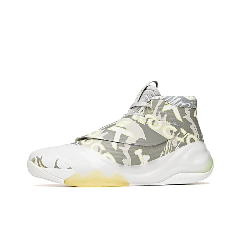 Anta KT6 Cushioning Coverage Support High Top Basketball Shoes Men's Gray White Yellow-0