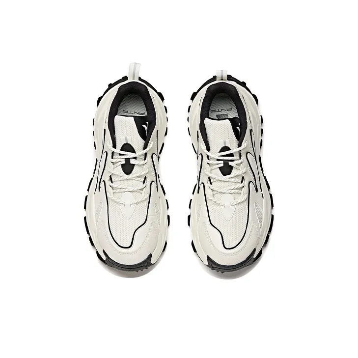Anta Hot Cushioning Anti Slip Wear Resistant Breathability Low Top Chunky Sneakers Men's White Black-3